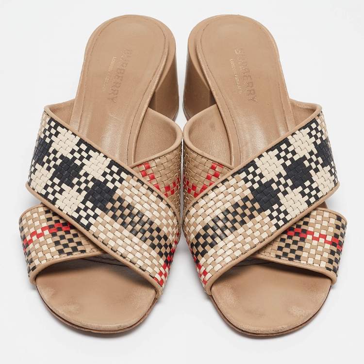 Pre Owned Burberry Multicolor Leather Woven Slide Sandals Size 39