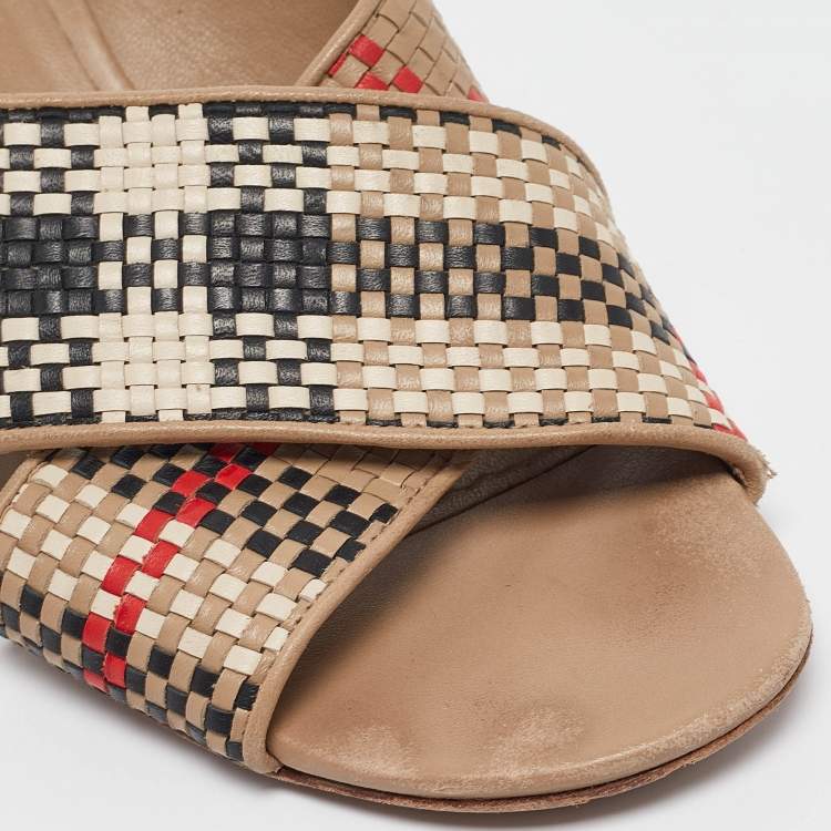 Pre Owned Burberry Multicolor Leather Woven Slide Sandals Size 39