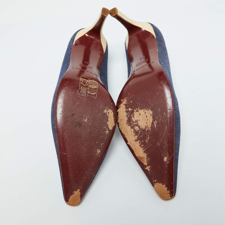 Pre Owned Burberry Blue Denim Fabric Pointed Toe Pumps Size 38
