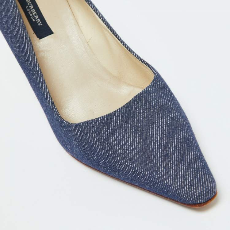 Pre Owned Burberry Blue Denim Fabric Pointed Toe Pumps Size 38