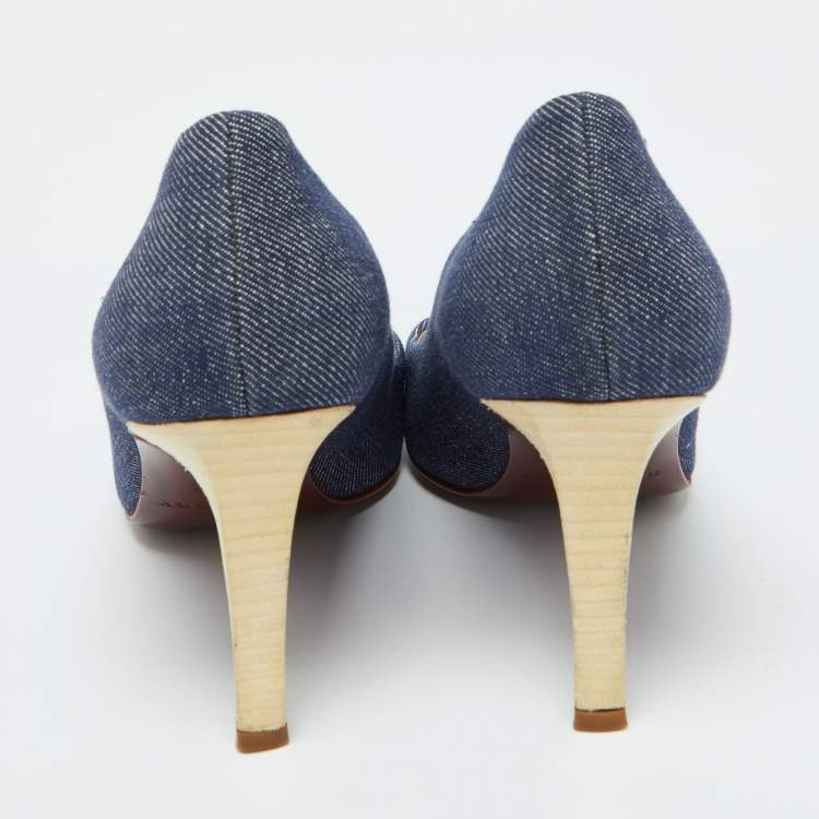 Pre Owned Burberry Blue Denim Fabric Pointed Toe Pumps Size 38