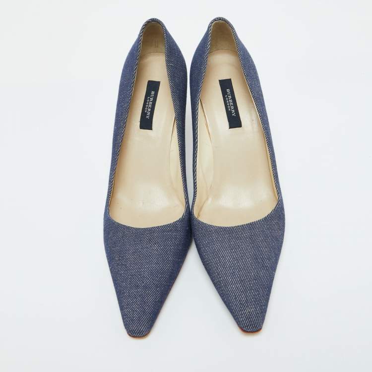 Pre Owned Burberry Blue Denim Fabric Pointed Toe Pumps Size 38