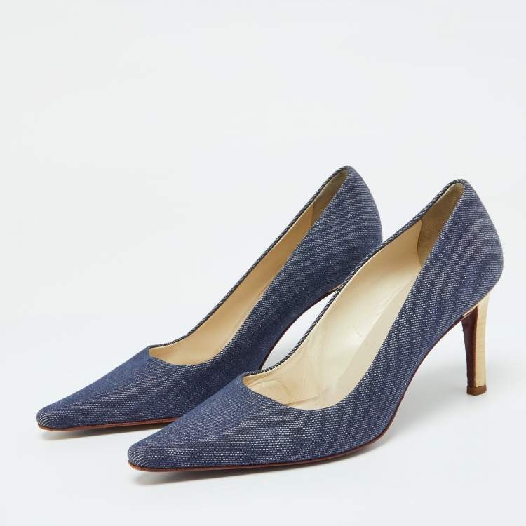 Pre Owned Burberry Blue Denim Fabric Pointed Toe Pumps Size 38