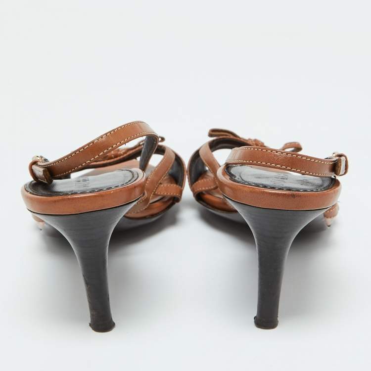 Pre Owned Burberry Brown Nova Check Coated Canvas and Leather Slingback Sandals Size 40