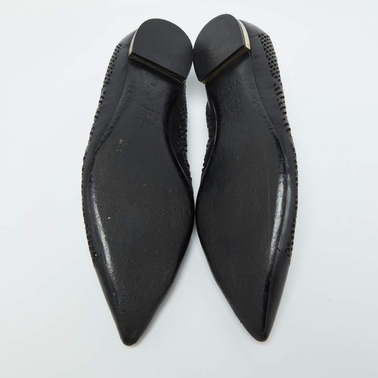 Pre Owned Burberry Black Laser Cut Leather Bradshaw Pointed Toe Flats Size 38