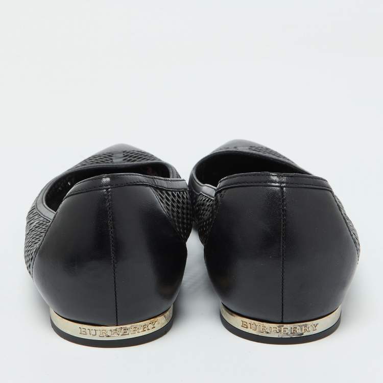 Pre Owned Burberry Black Laser Cut Leather Bradshaw Pointed Toe Flats Size 38