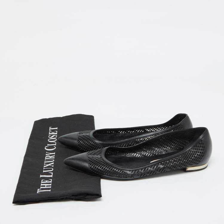 Pre Owned Burberry Black Laser Cut Leather Bradshaw Pointed Toe Flats Size 38