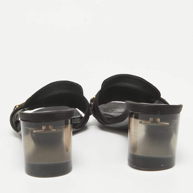 Pre Owned Burberry Black Satin Slide Block Heel Sandals Size 39