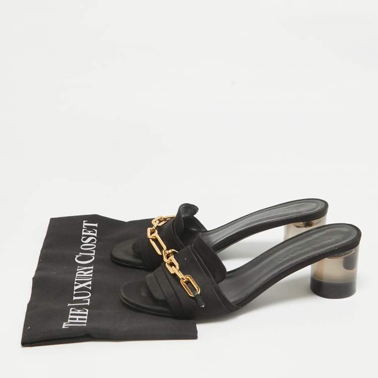 Pre Owned Burberry Black Satin Slide Block Heel Sandals Size 39