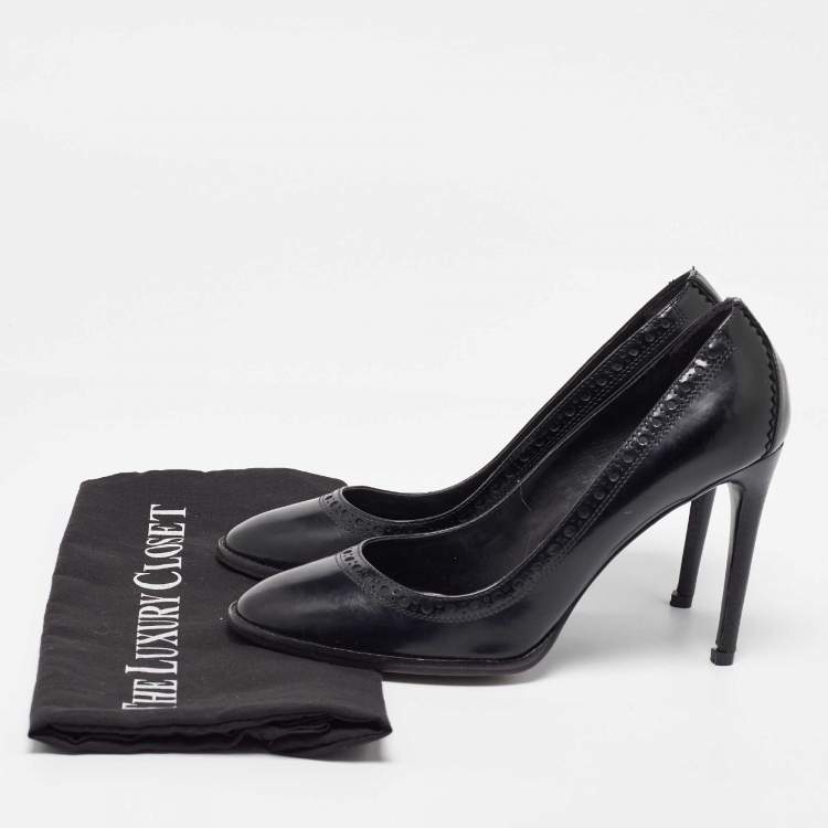 Pre Owned Burberry Black Leather Brogue Pumps Size 39