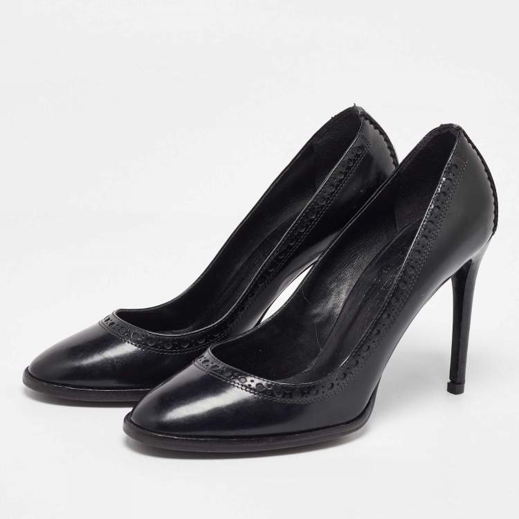 Pre Owned Burberry Black Leather Brogue Pumps Size 39