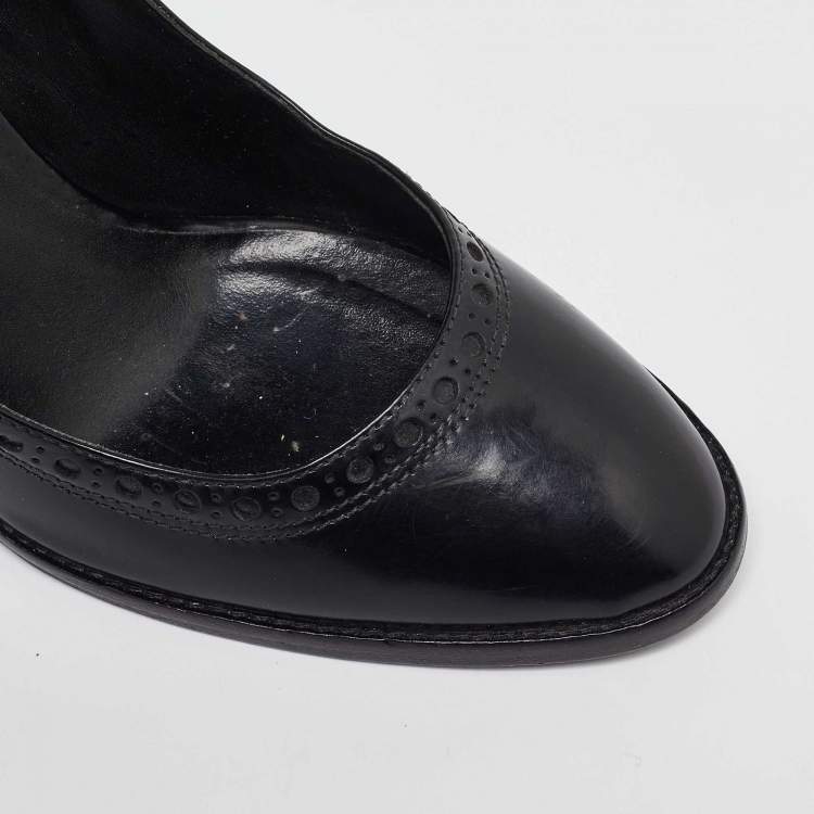 Pre Owned Burberry Black Leather Brogue Pumps Size 39