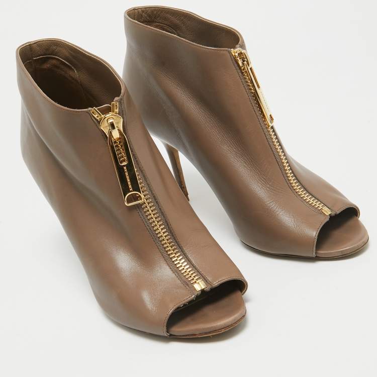 Pre Owned Burberry Brown Leather Zip Up Booties Size 39.5