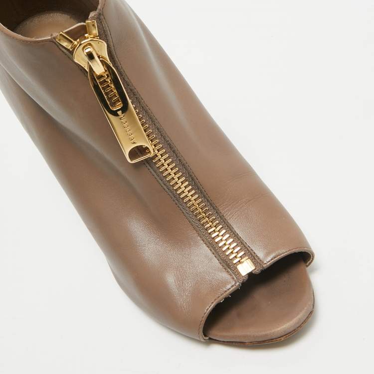 Pre Owned Burberry Brown Leather Zip Up Booties Size 39.5