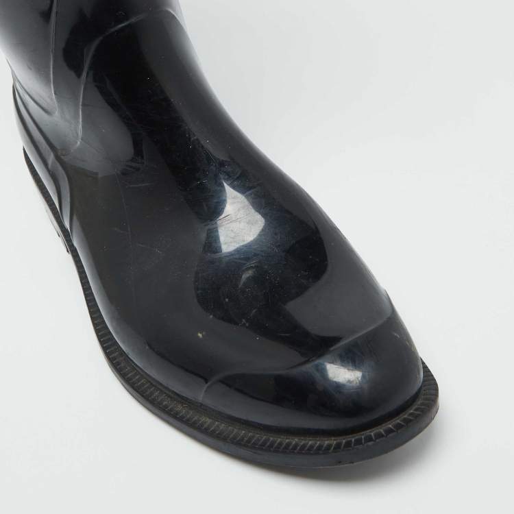 Pre Owned Burberry Black/Beige Rubber and House Check Canvas Rain Boots Size 38