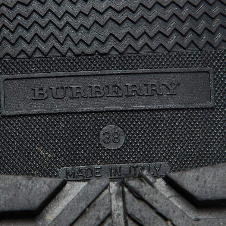Pre Owned Burberry Black/Beige Rubber and House Check Canvas Rain Boots Size 38