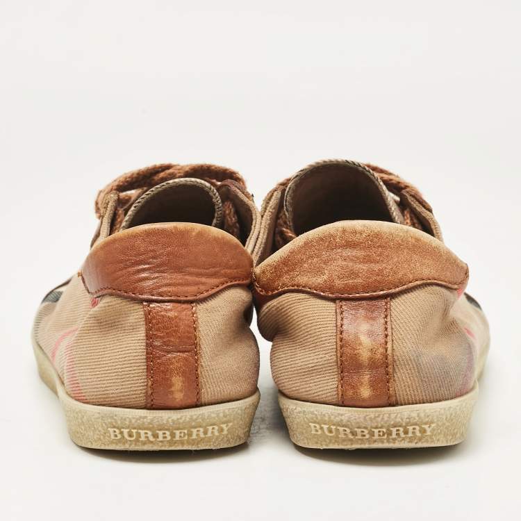 Pre Owned Burberry Brown/Beige Canvas and Leather Low Top Sneakers Size 37