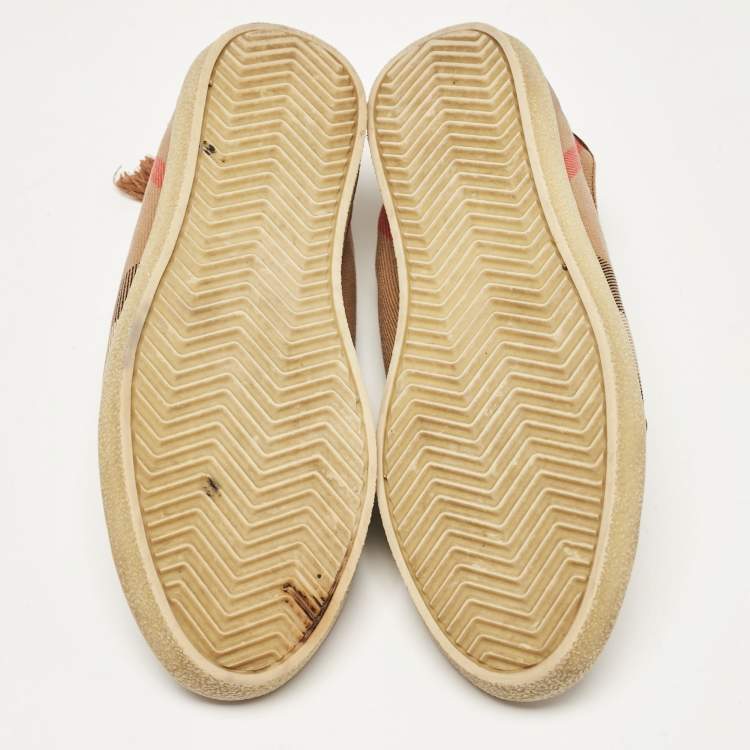 Pre Owned Burberry Brown/Beige Canvas and Leather Low Top Sneakers Size 37
