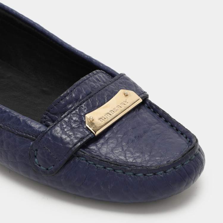 Pre Owned Burberry Blue Leather Embellished Loafers Size 37