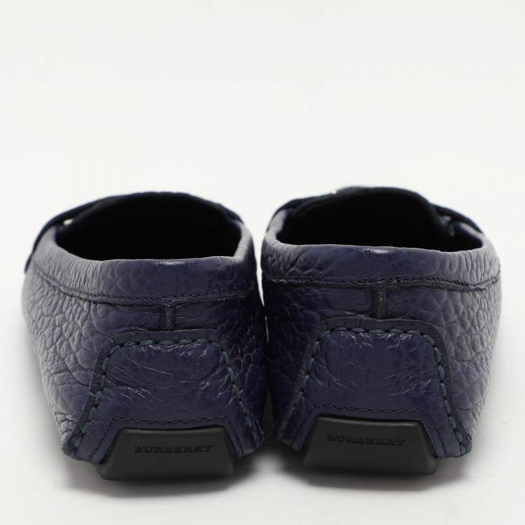 Pre Owned Burberry Blue Leather Embellished Loafers Size 37