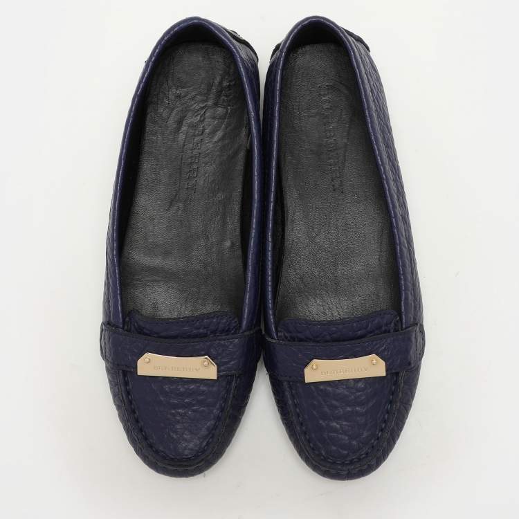 Pre Owned Burberry Blue Leather Embellished Loafers Size 37