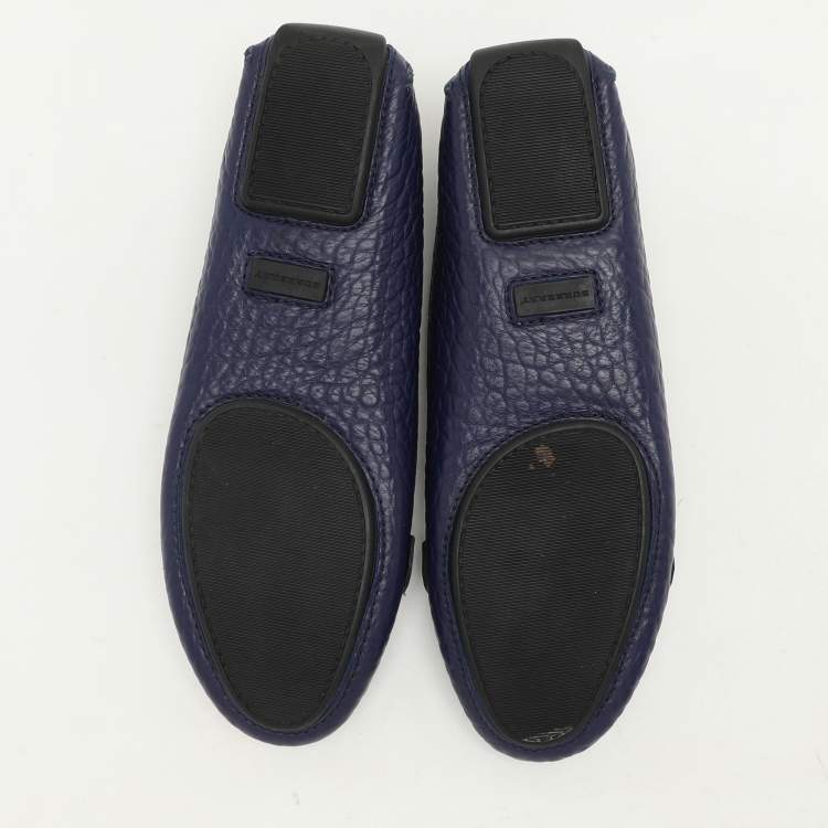 Pre Owned Burberry Blue Leather Embellished Loafers Size 37