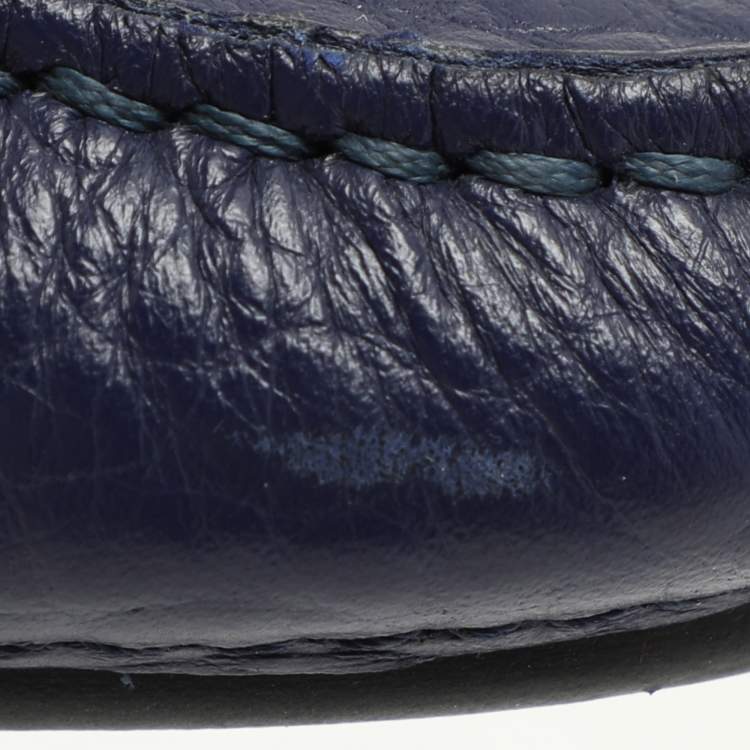 Pre Owned Burberry Blue Leather Embellished Loafers Size 37