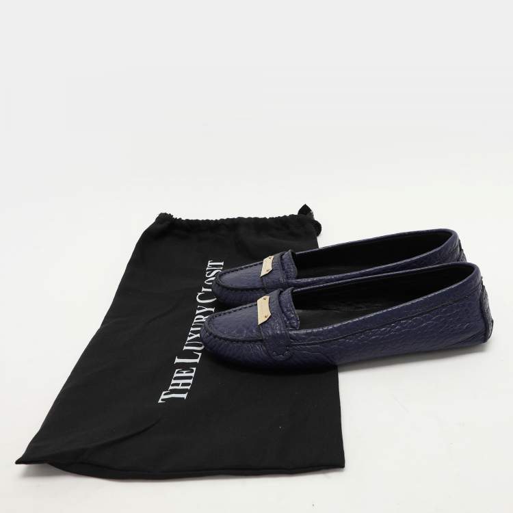 Pre Owned Burberry Blue Leather Embellished Loafers Size 37