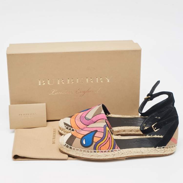 Pre Owned Burberry Multicolor Printed House Check Canvas Espadrille Flats Size 38