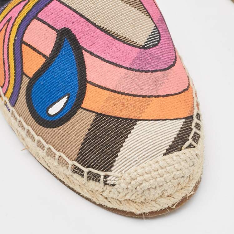 Pre Owned Burberry Multicolor Printed House Check Canvas Espadrille Flats Size 38
