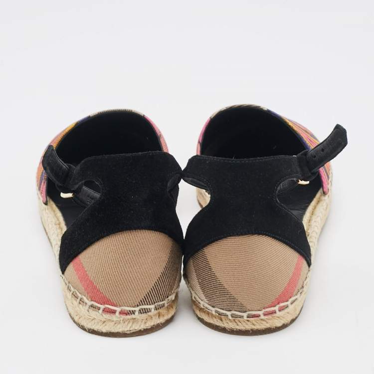 Pre Owned Burberry Multicolor Printed House Check Canvas Espadrille Flats Size 38