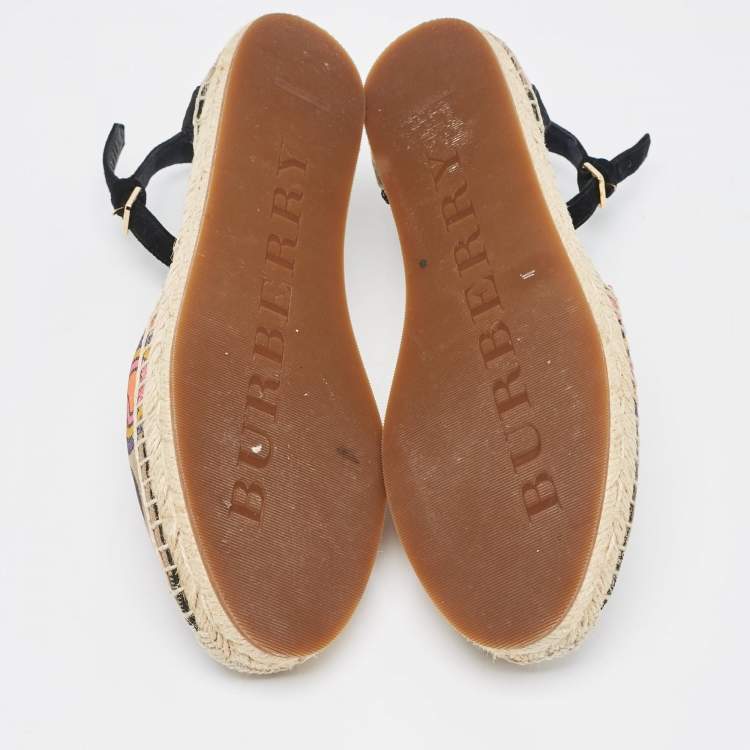 Pre Owned Burberry Multicolor Printed House Check Canvas Espadrille Flats Size 38