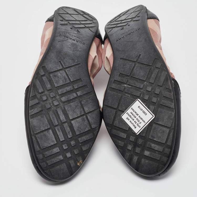 Pre Owned Burberry Pink/Black Check Fabric and Leather Scrunch Ballet Flats Size 36.5