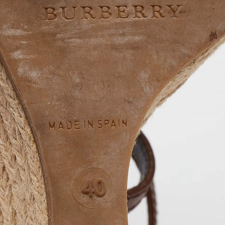 Pre Owned Burberry Brown Leather Wedge Sandals Size 40