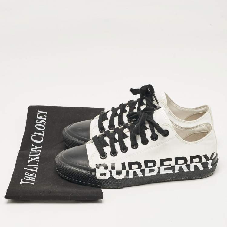 Pre Owned Burberry White/Black Fabric Larkhall Logo Low Top Sneakers Size 38