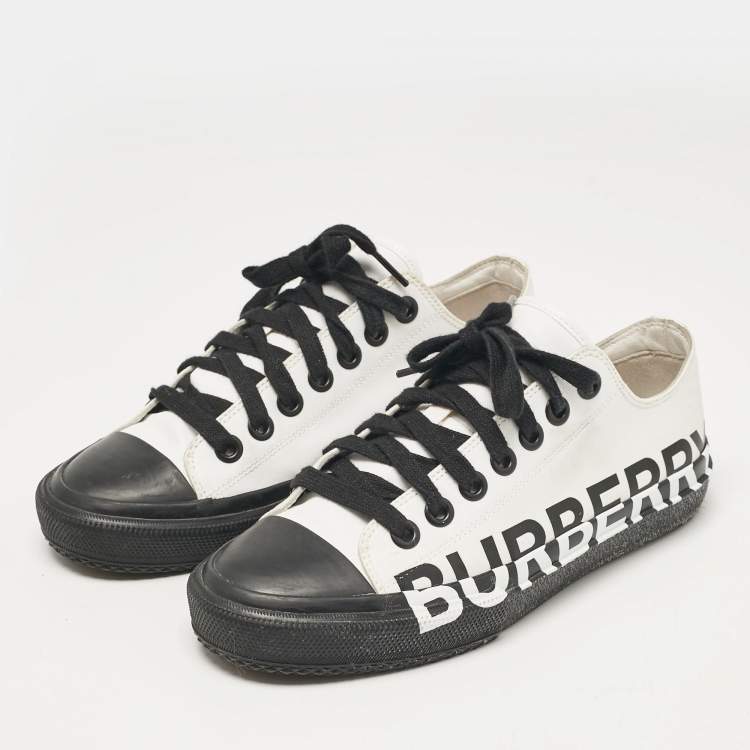 Pre Owned Burberry White/Black Fabric Larkhall Logo Low Top Sneakers Size 38