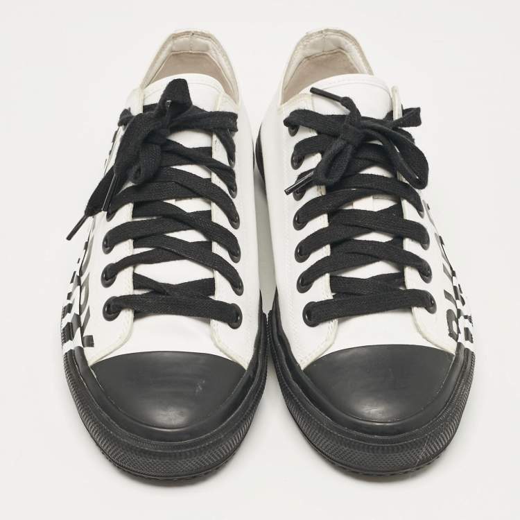 Pre Owned Burberry White/Black Fabric Larkhall Logo Low Top Sneakers Size 38