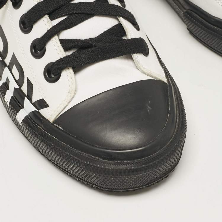 Pre Owned Burberry White/Black Fabric Larkhall Logo Low Top Sneakers Size 38