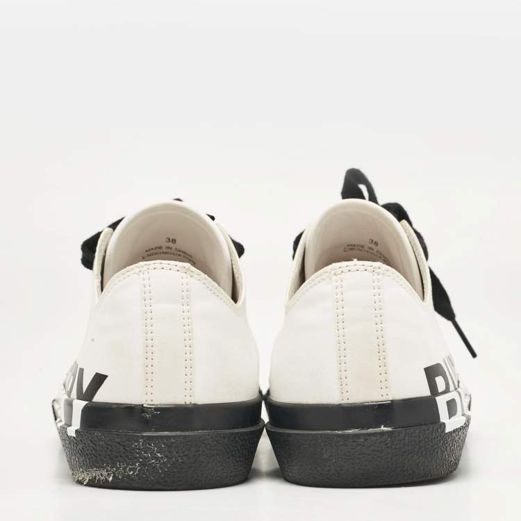 Pre Owned Burberry White/Black Fabric Larkhall Logo Low Top Sneakers Size 38