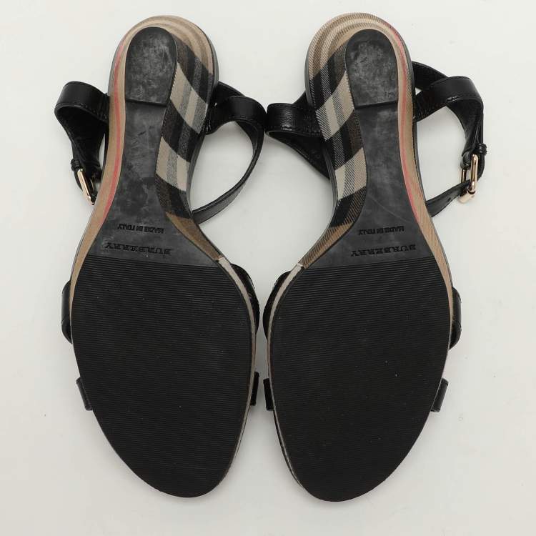 Pre Owned Burberry Black Leather Wedge Sandals Size 40