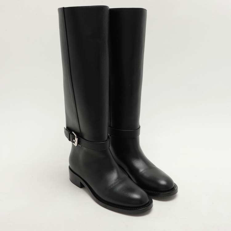 Pre Owned Burberry Black Leather Knee Length Boots Size 36