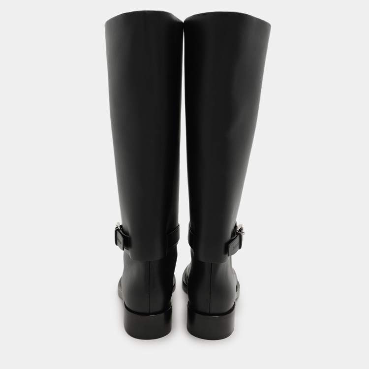 Pre Owned Burberry Black Leather Knee Length Boots Size 36