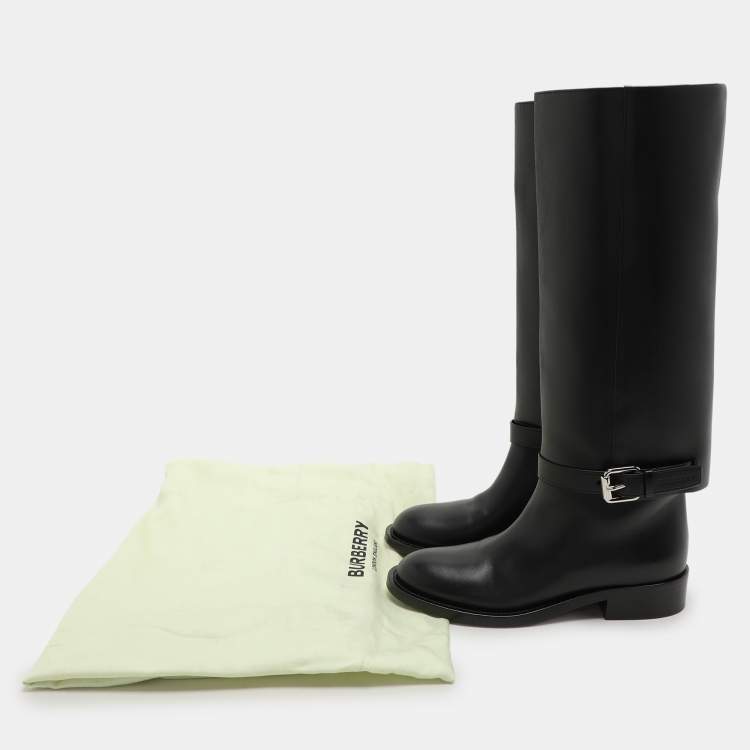 Pre Owned Burberry Black Leather Knee Length Boots Size 36