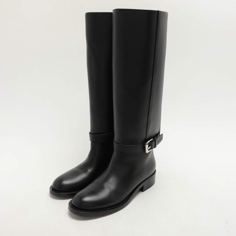 Pre Owned Burberry Black Leather Knee Length Boots Size 36