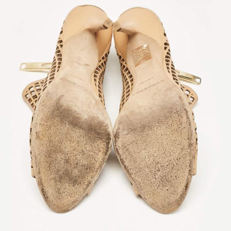 Pre Owned Burberry Beige  Cut Out Leather Open Toe Booties Size 39