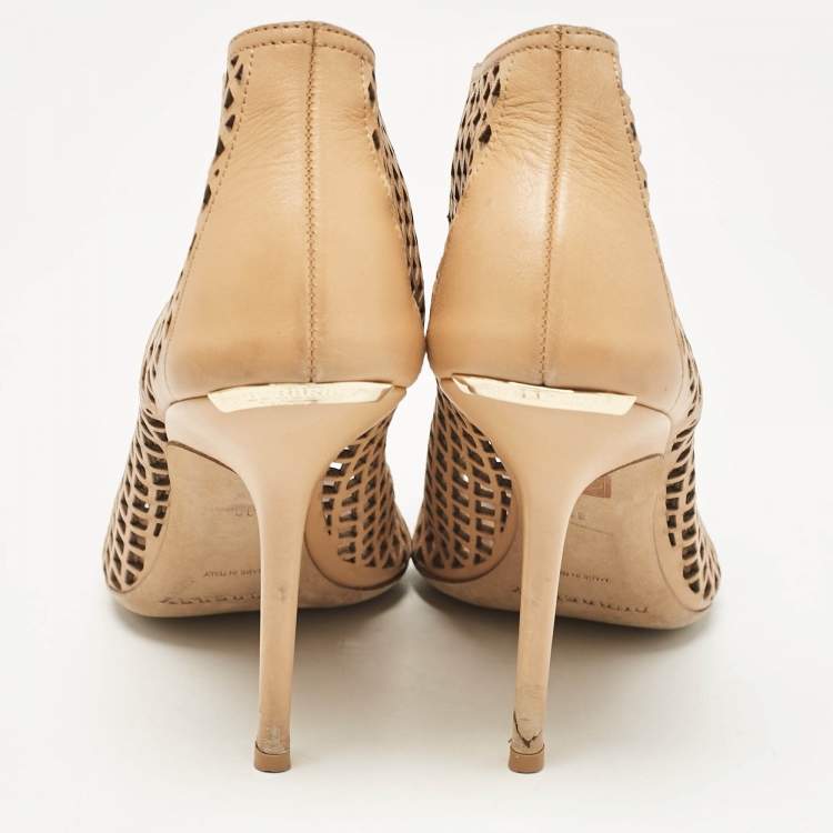 Pre Owned Burberry Beige  Cut Out Leather Open Toe Booties Size 39