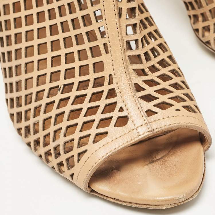 Pre Owned Burberry Beige  Cut Out Leather Open Toe Booties Size 39