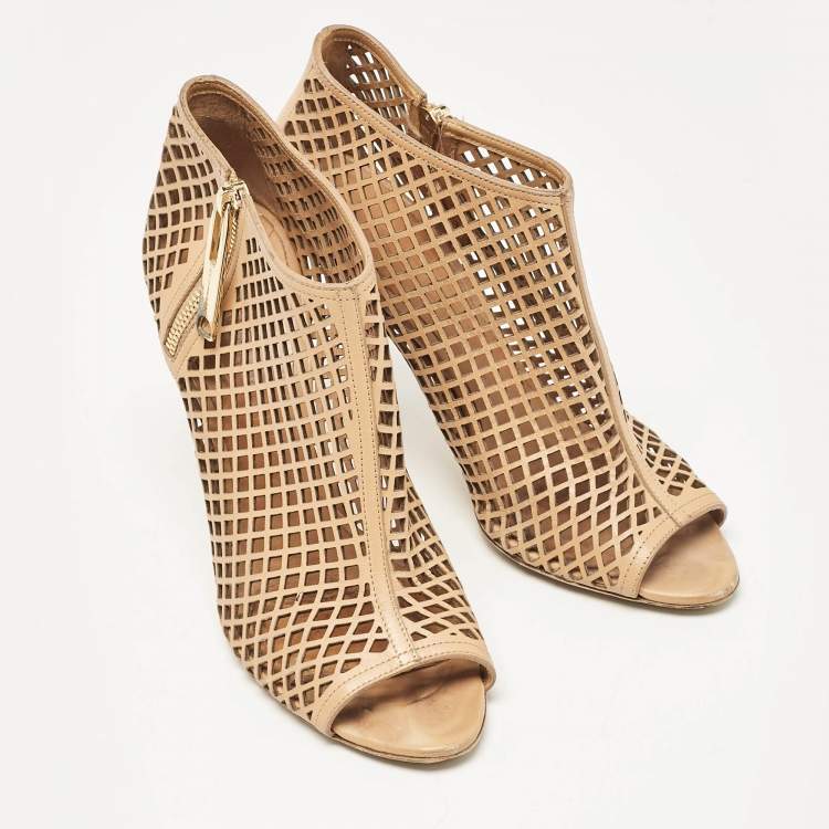Pre Owned Burberry Beige  Cut Out Leather Open Toe Booties Size 39