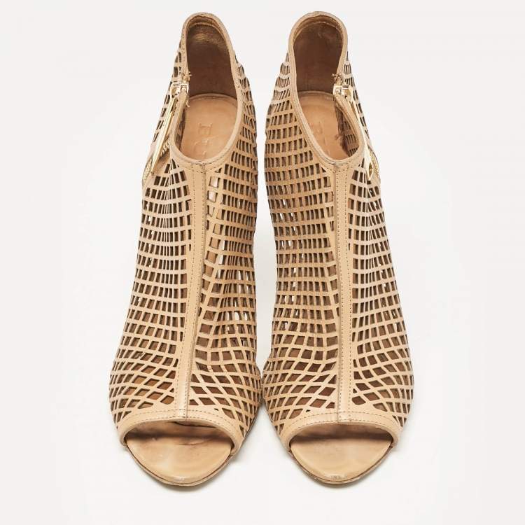 Pre Owned Burberry Beige  Cut Out Leather Open Toe Booties Size 39