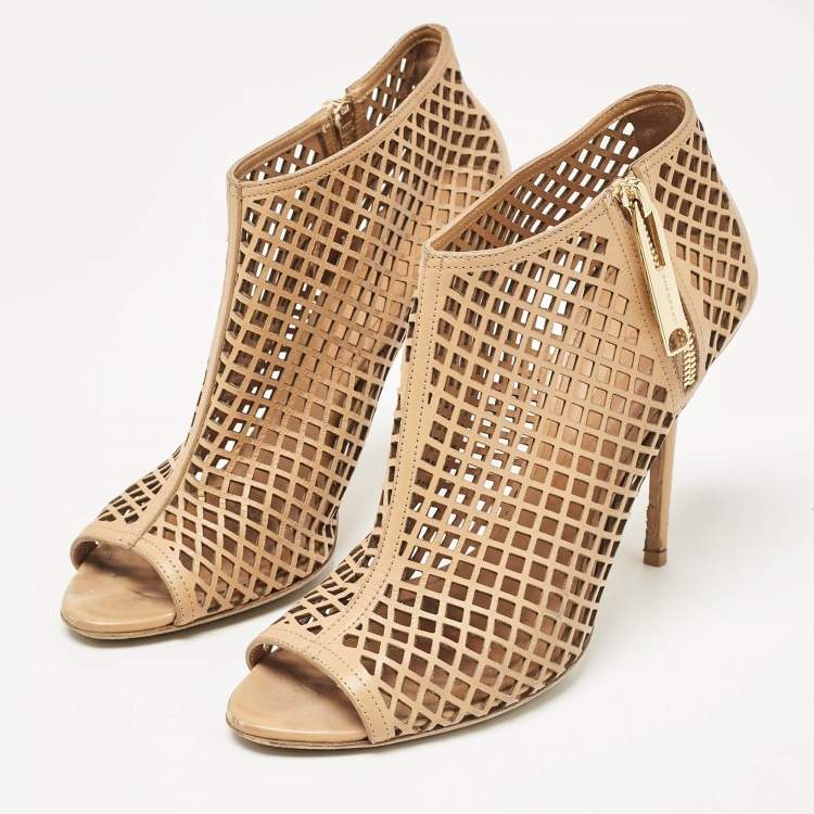 Pre Owned Burberry Beige  Cut Out Leather Open Toe Booties Size 39